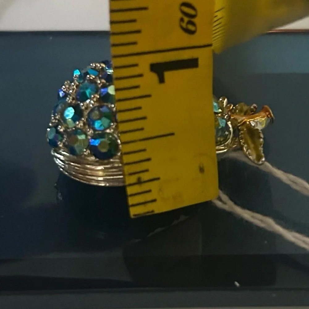 NWT Pear Fruit Gold Brooch Turquoise Blue and Green Rhinestones Unique Handmade